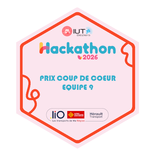 Hackathon IUT de Béziers 2026 - Badge Prix Coup de cœur Hérault Transport