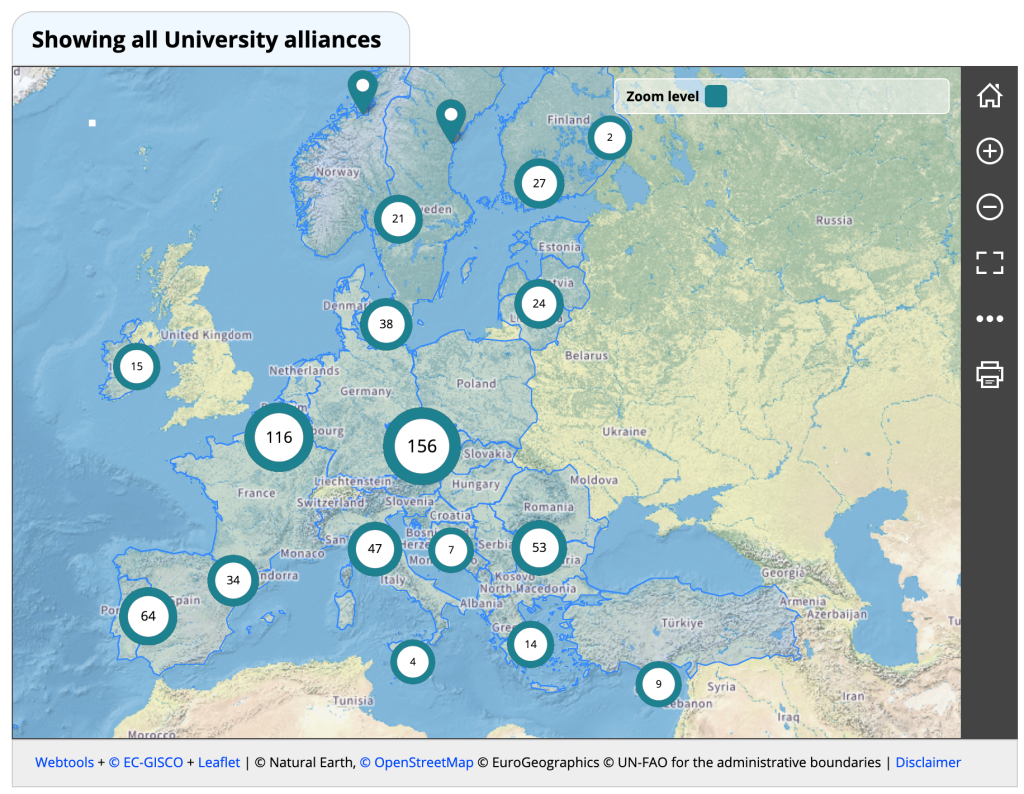 Map European universities